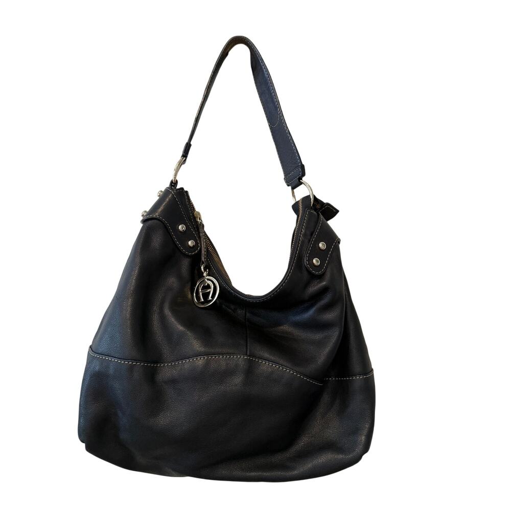 Etienne Aigner Leather Slouchy Shoulder Bag Black